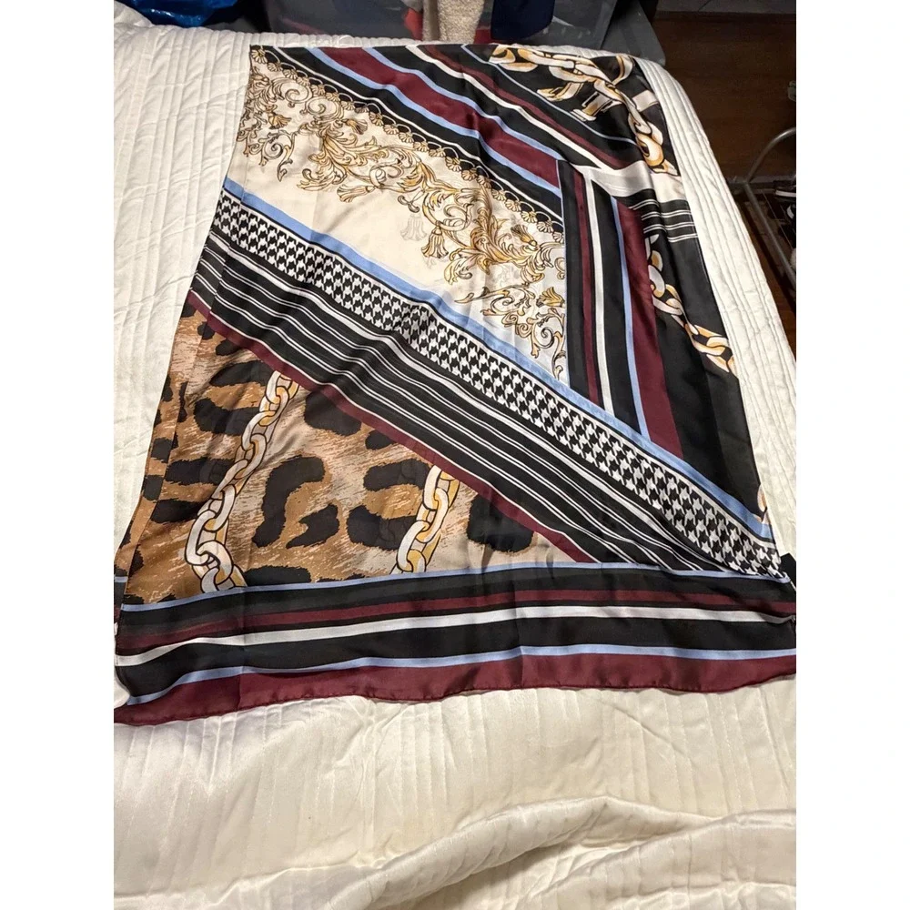 INC International Concepts Scarf Leopard Chain Houndstooth Mixed Print NWT